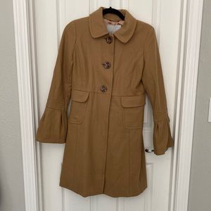 Women’s tan dress coat, Old Navy, size XS, wool, button